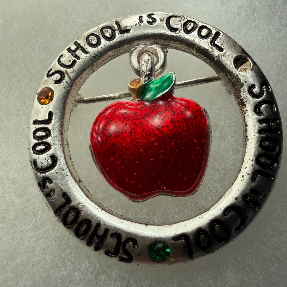 AJMC School Is Cool‎ Apple Brooch Rhinestone Teacher Pin